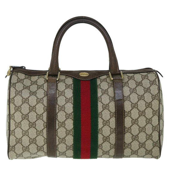 GUCCI GG Canvas Web Sherry Line Boston Bag PVC Beige Green Red Auth yk9774 - Picture 13 of 16